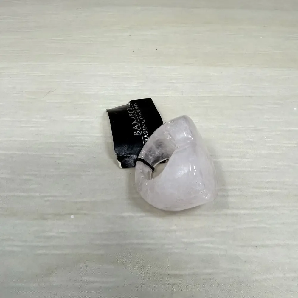 Chunky One Piece Pink Rose Quartz Heart Polished Stone Ring Size 5.5